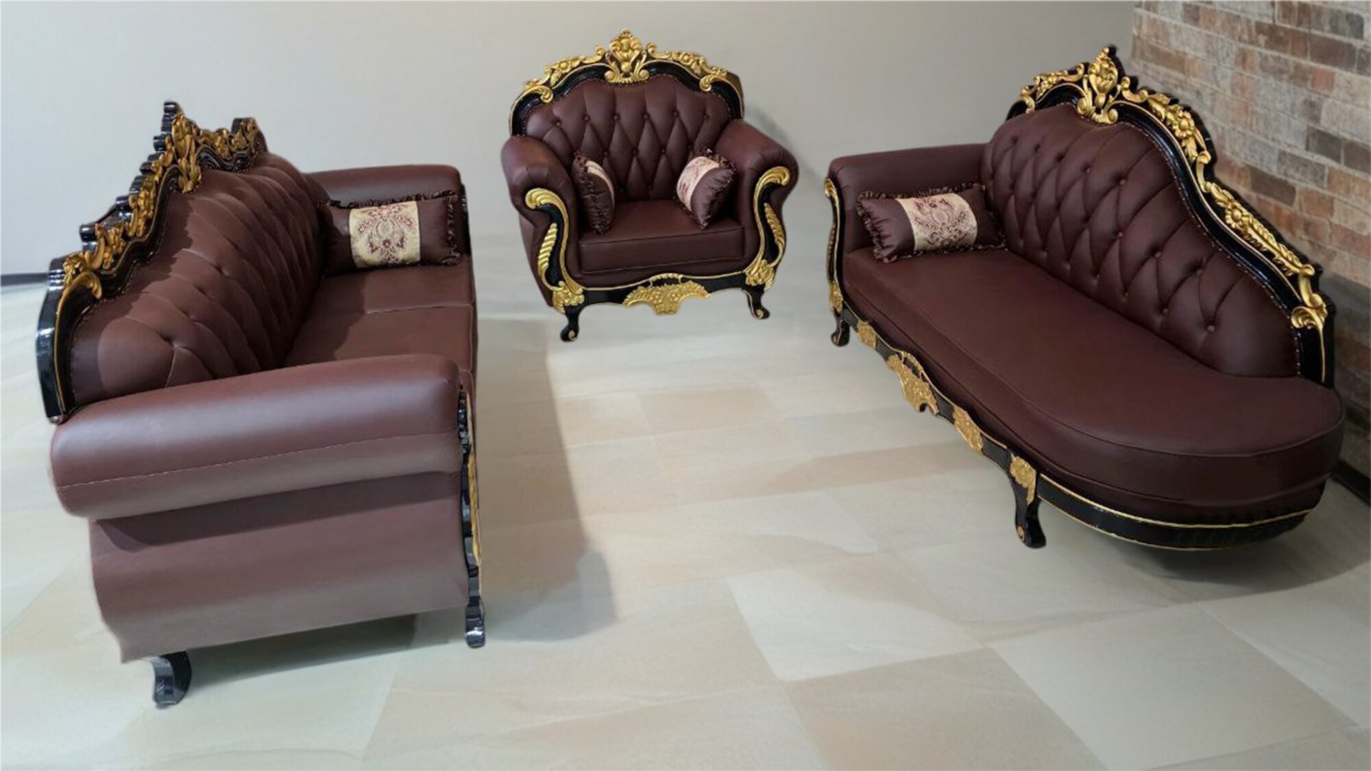 Designer-Luxus-Polstermöbelset für das Wohnzimmer in Braun- und Goldfarben Sofort