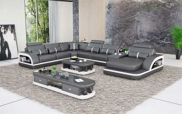 XXL Designer Ledercouch Ecksofa moderne Polsterlandschaft fürs Wohnzimmer Sofort