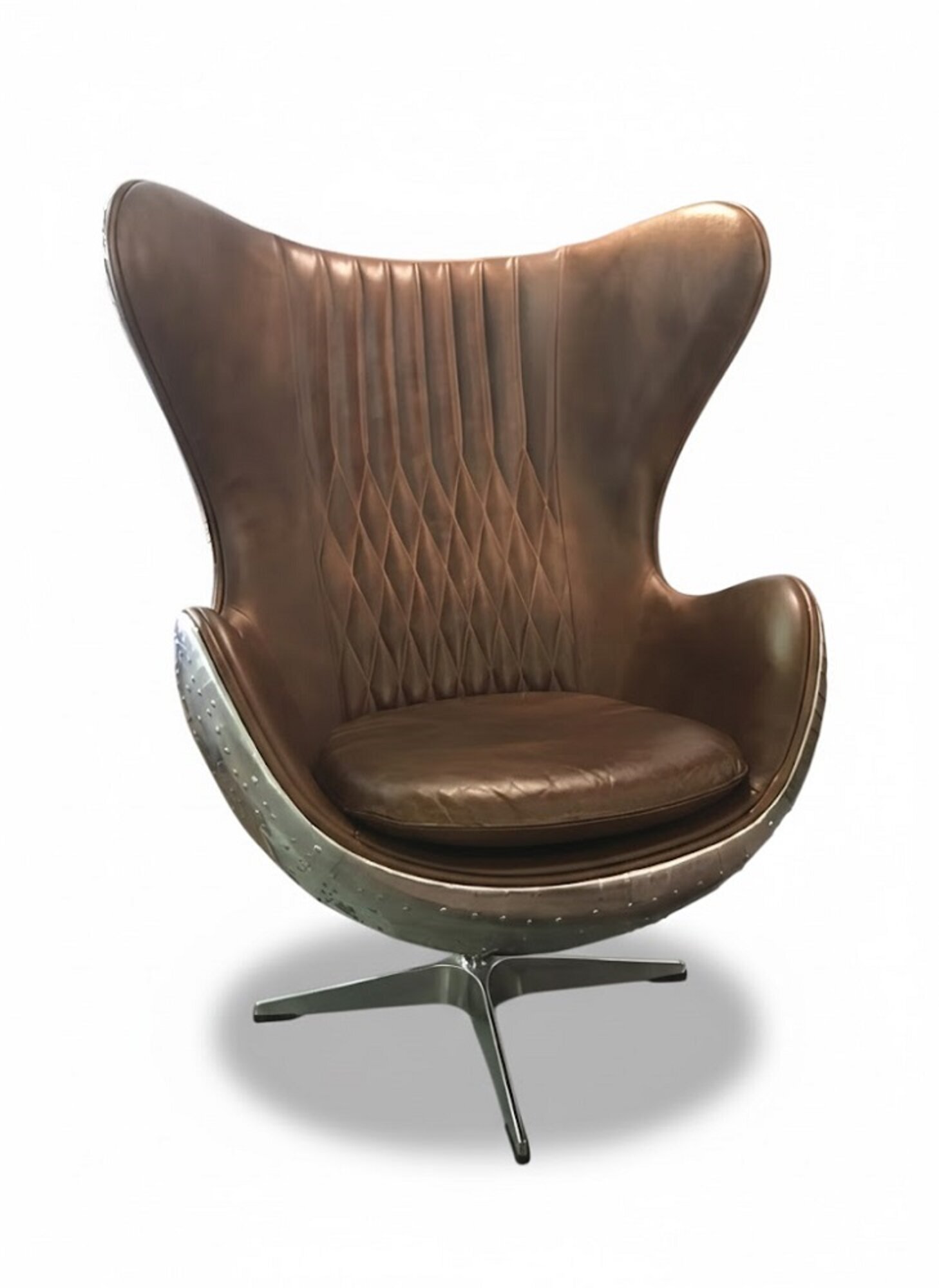 Eggchair Leder Braun Metall silber Ohrensessel Chair Flieger Club Sessel Sofort