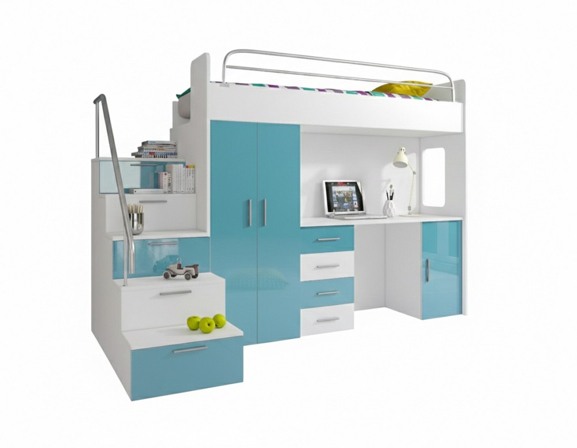 Kinder- und Jugendbett: Doppelstockbett mit Schreibtisch & Kleiderschrank Sofort