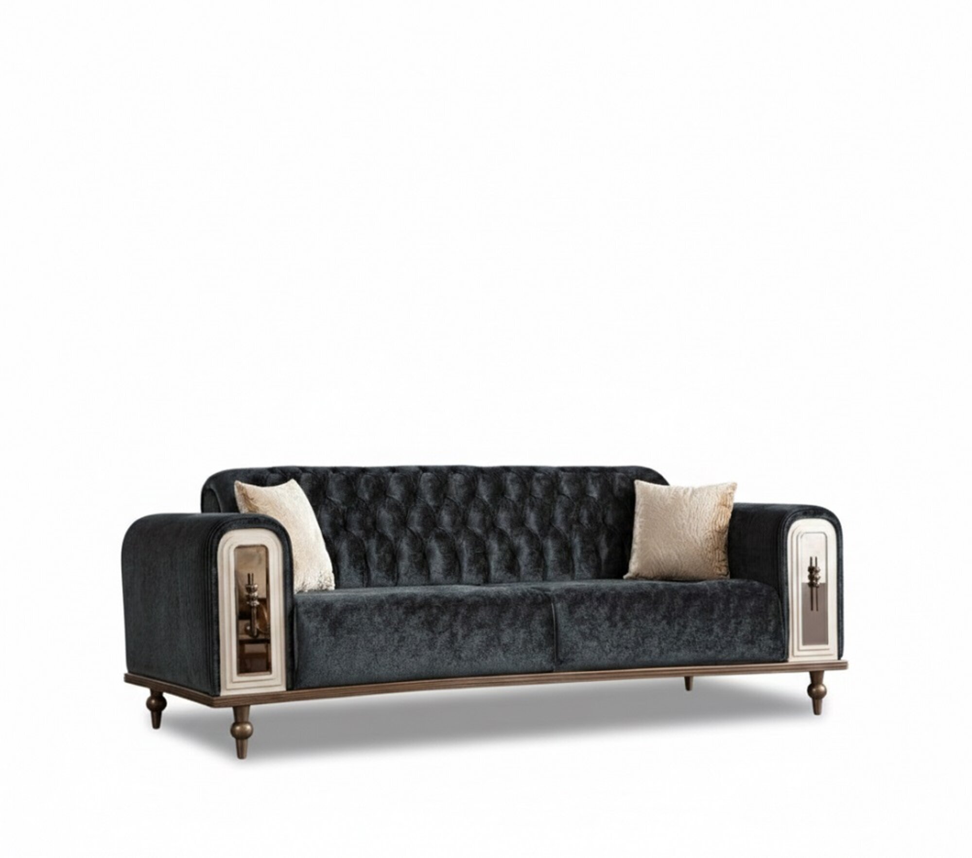 Luxus Dreisitzer Sofa 3 Sitzer Stoff Sofas Design Beige Textil Schwarz Sofort