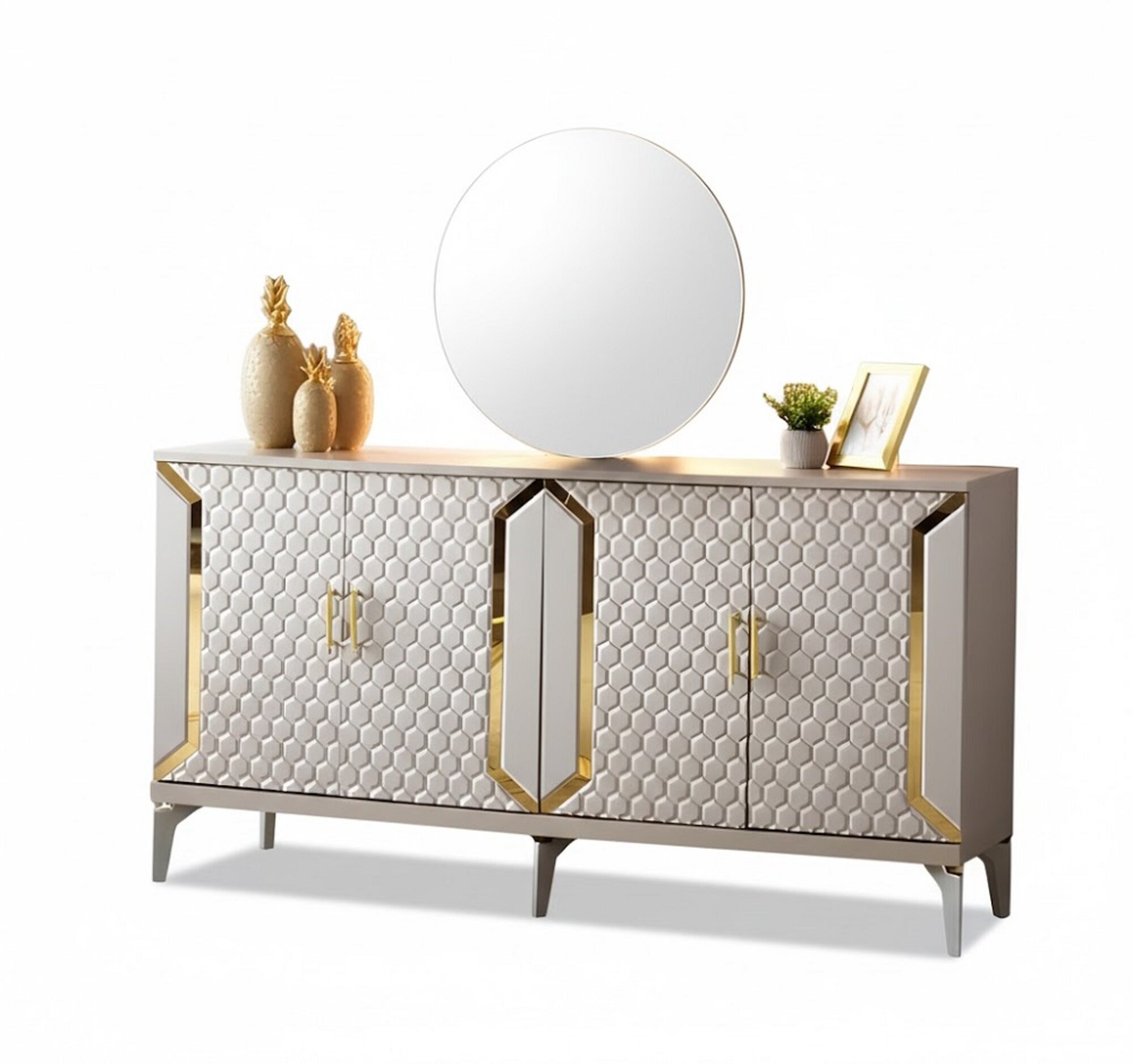 Sideboard Wohnzimmer Sideboard mit Spiegel Anrichte Rechteckig Beige Sofort