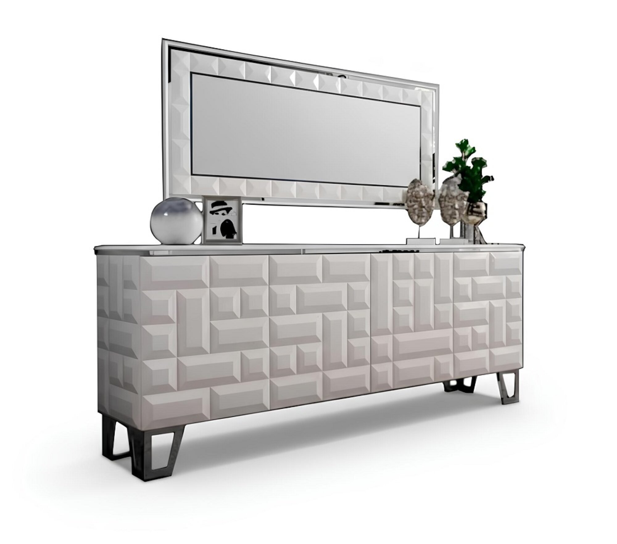 Weiße Luxus Kommode Designer Rechteckiger Spiegel Modernes Sideboard Sofort