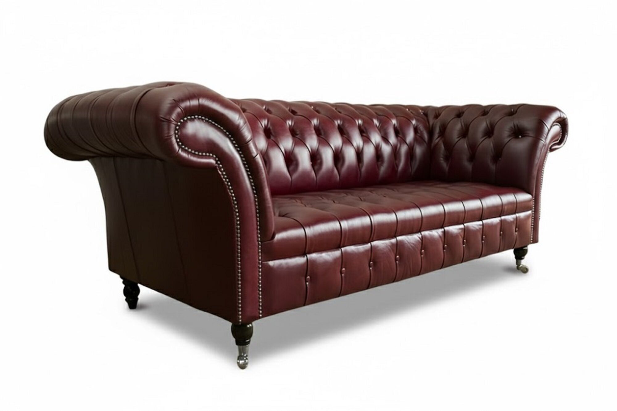 Chesterfield Designer Bordaux XXL Big 3Sitzer Sofa Leder Luxus 100% Leder Sofort