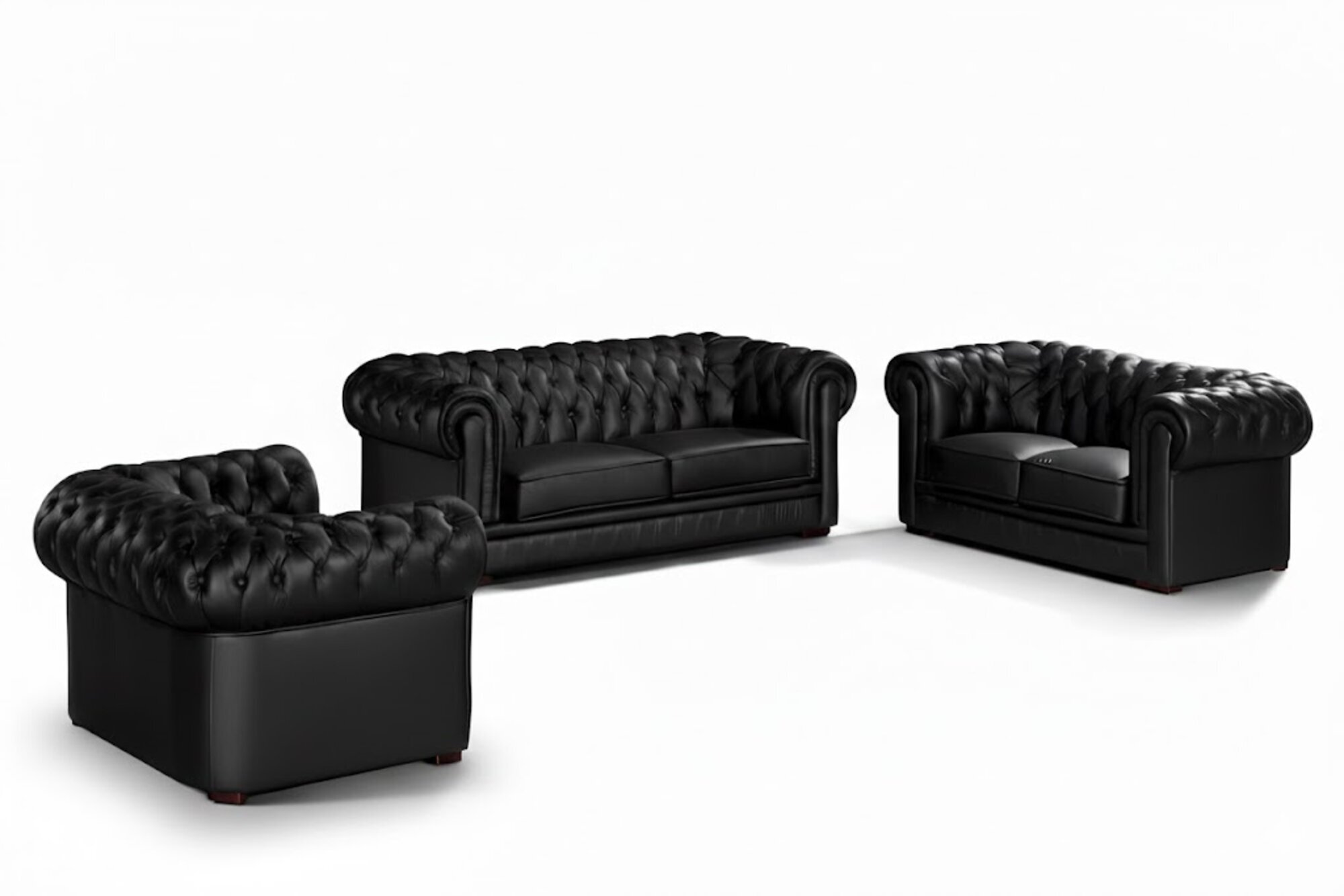 Chesterfield Polster Sofas Klassischer Leder 3+2+1 Sitzer 100% Leder Sofort