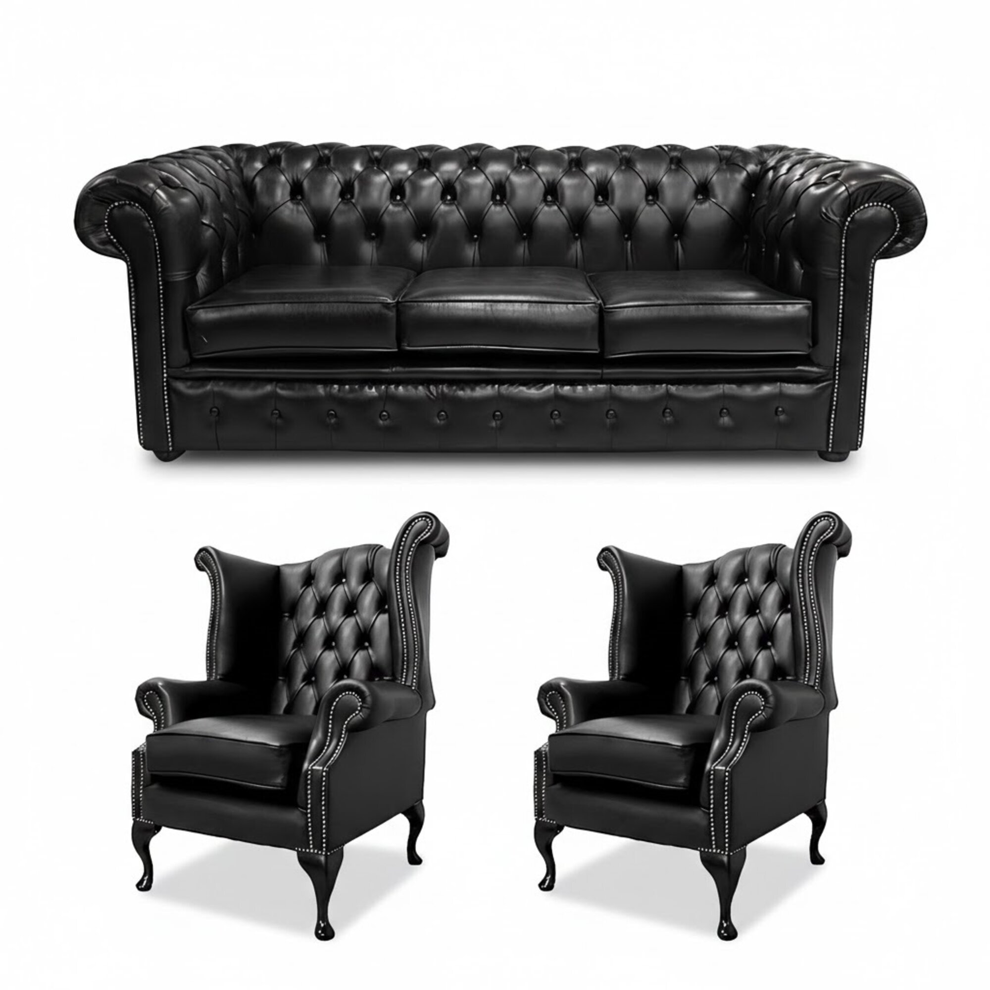 Sofagarnitur Chesterfield Polster Sofa Garnitur Ohrensessel 100% Leder Sofort