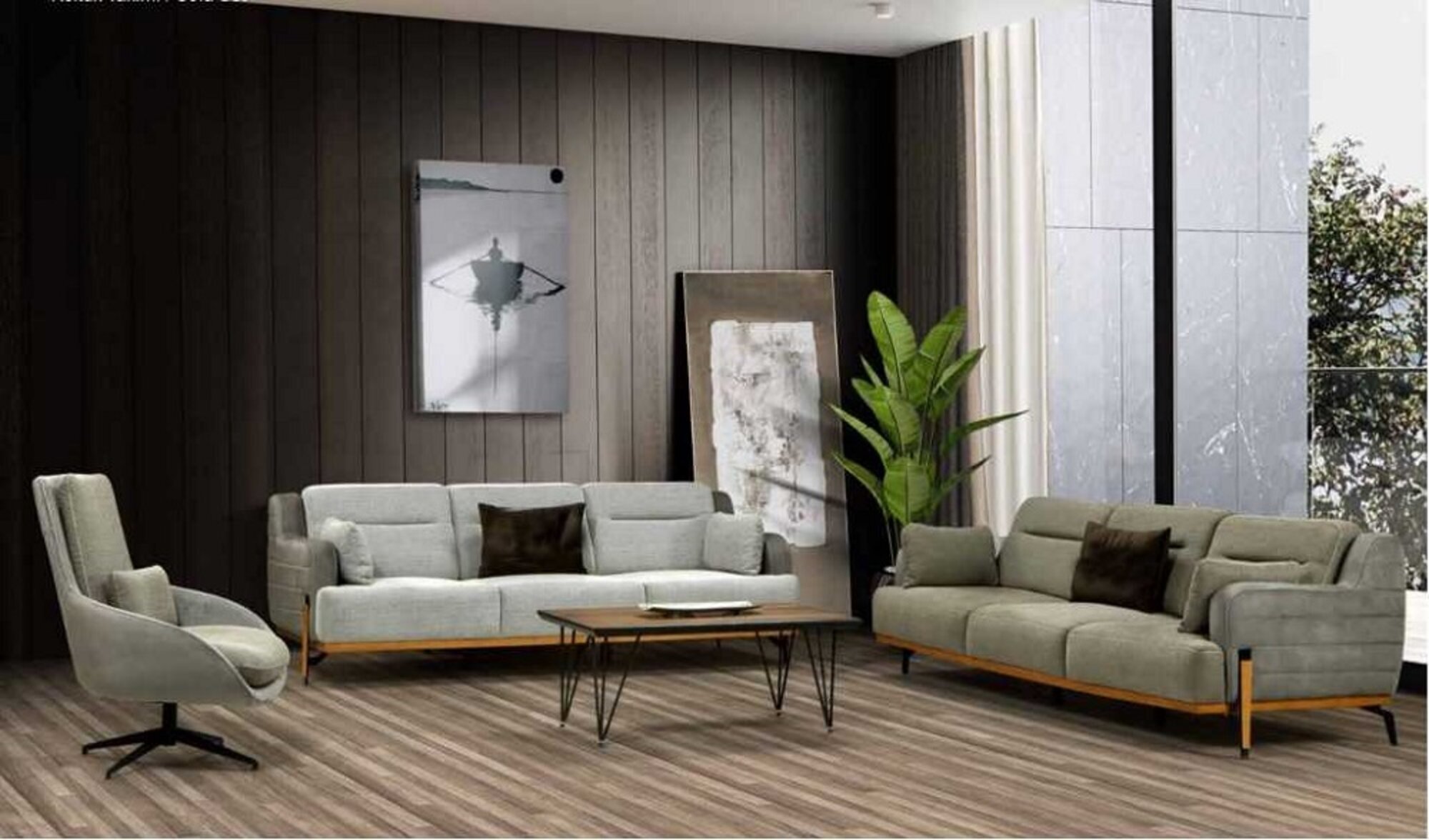 Sofagarnitur 3+3+1 Sitzer Möbel Modern Set Design Sofa Stoff Couch