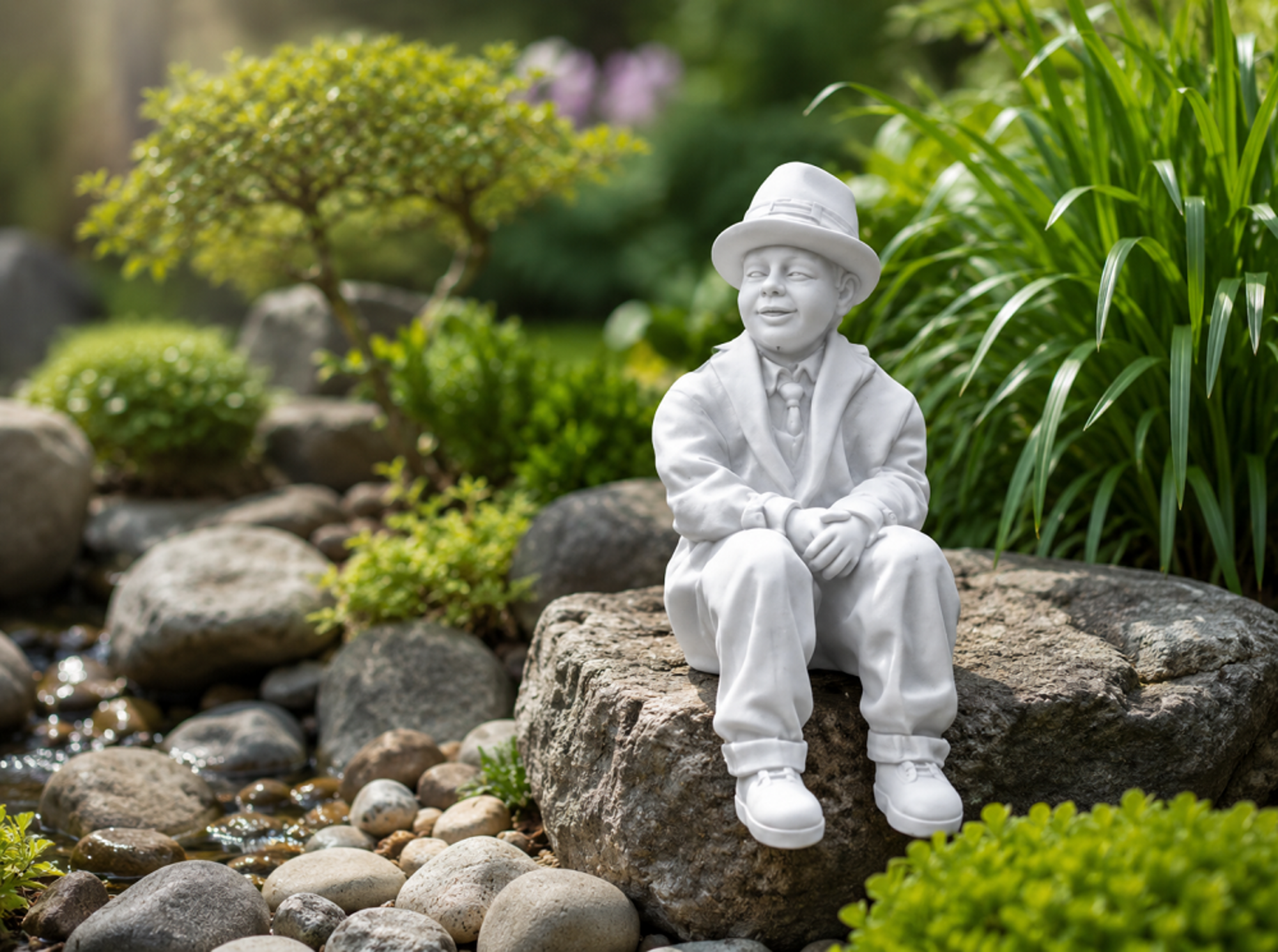 Junge Sitzende Figur Statue Figuren Skulptur Statuen Garten Dekoration