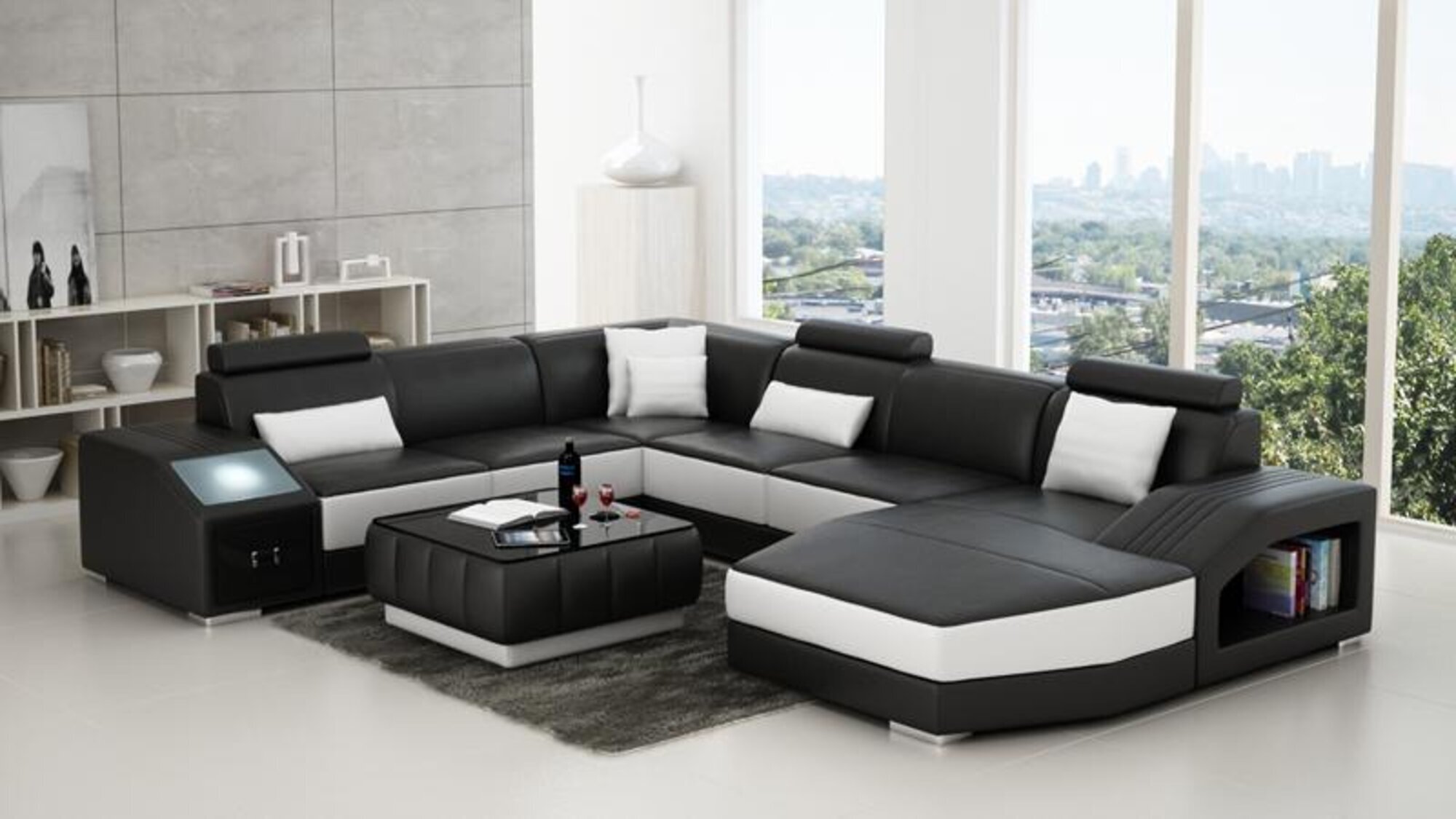 Ledersofa Couch U-Form Wohnlandschaft Ecksofa Garnitur Design Modern