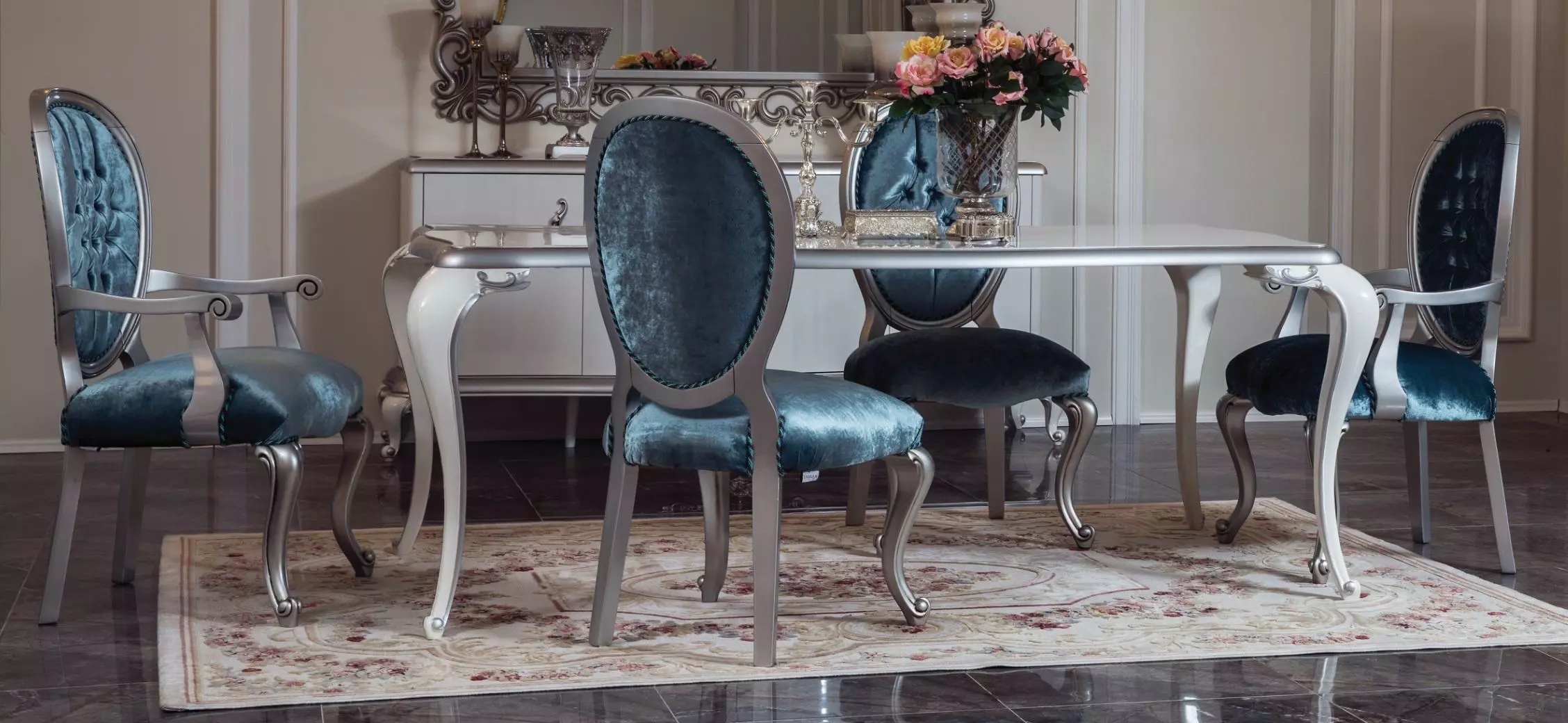 Esszimmer Tisch Garnitur Klassische Stuhl 4x Stühle 5tlg. Set Sitzgruppe