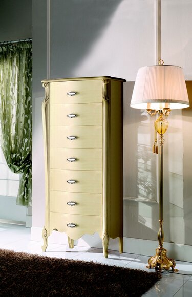 Italienische Holz Möbel Schicke Kommode 120 cm Hoch mit 7 Schubladen Barock Neu