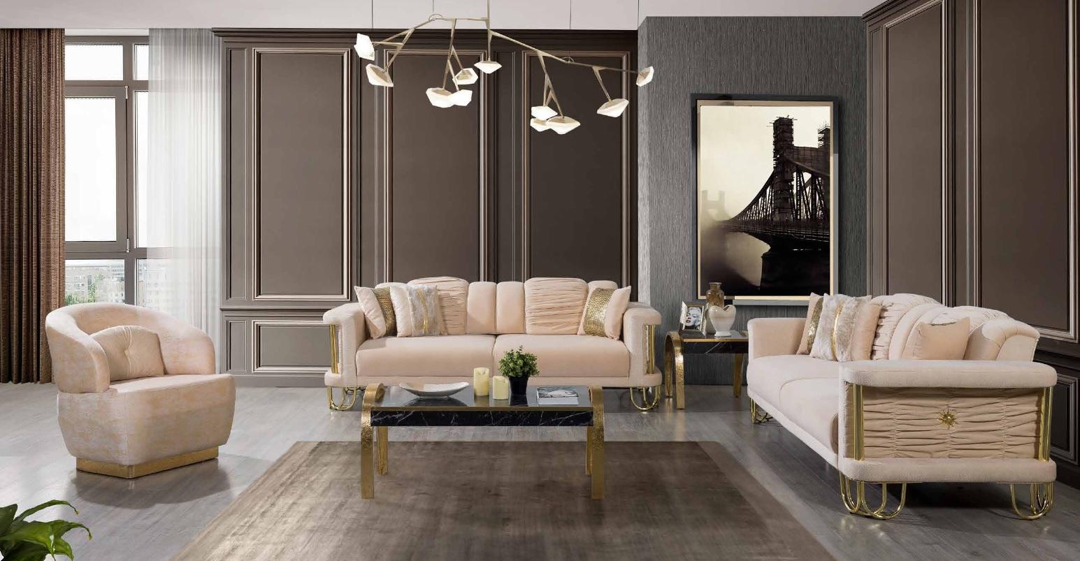 Wohnzimmer Beige Sofagarnitur Dreisitzer Couch Designer Sessel Gruppe