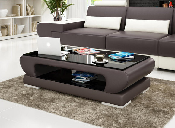 Designer Couchtisch Polster Tisch Leder Glas Moderner Tische Glastische SOFORT LIEFERBAR