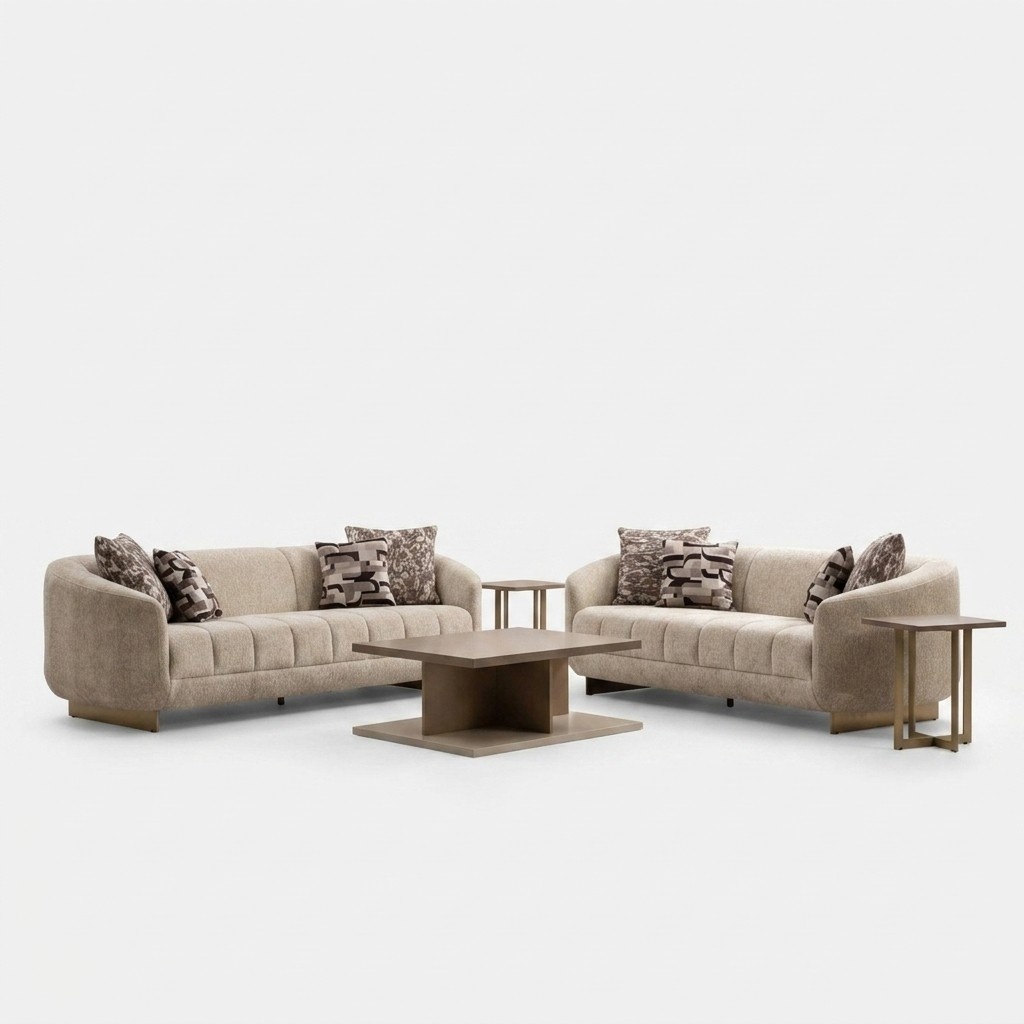 2x 3-Sitzer, Couchtisch & Beistelltische – stilvolles Set fürs Wohnzimmer