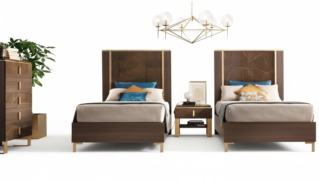 2x Bett + Nachttisch 3 tlg. Schlafzimmer Set Designer Luxus Schlafzimmer Sets