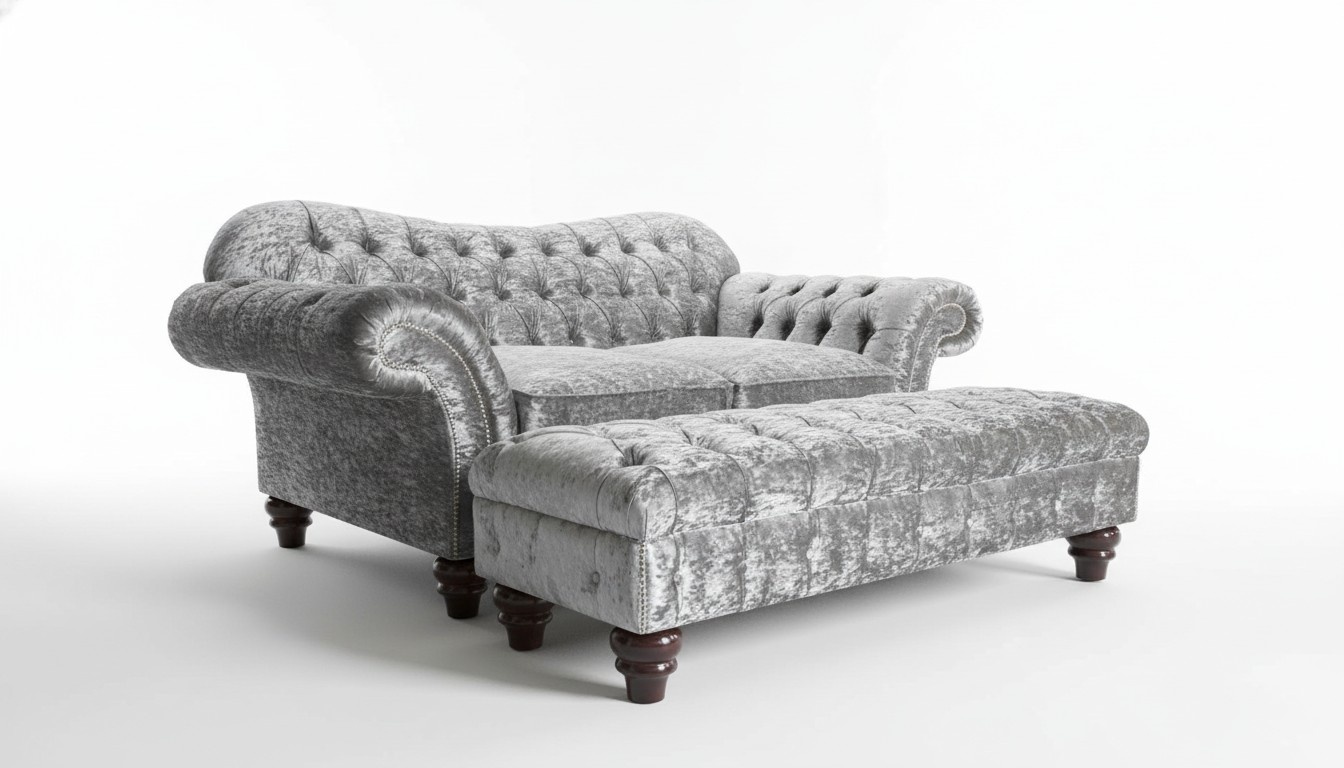 2 Sitzer + Hocker Chesterfield Sofagarnitur Sofa Couch Polster Set Garnitur