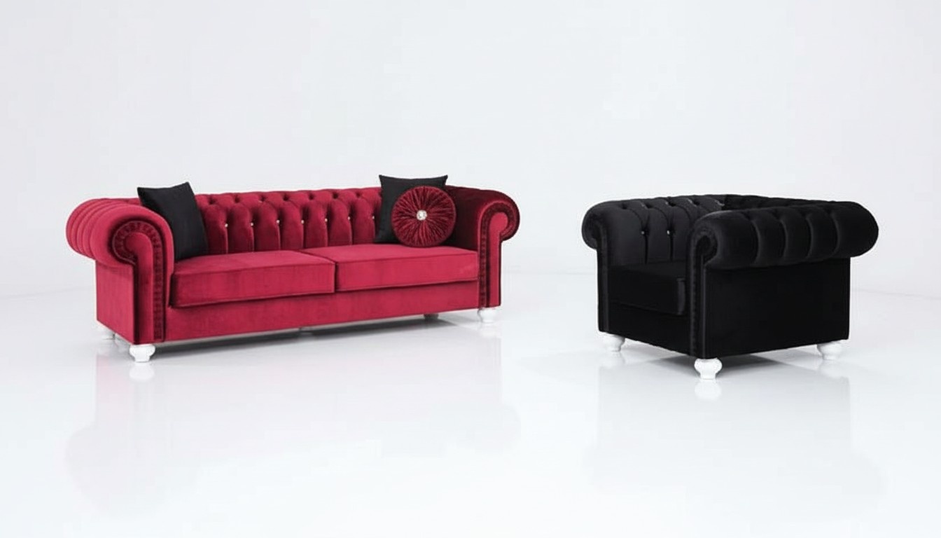 2 tlg. Sofagarnitur 3+1 Sitzer Couch Ledersofa Chesterfiield Textil Samt Sofa