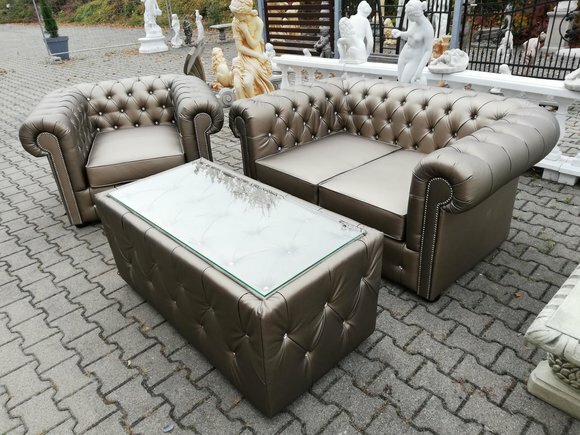 Design Chesterfield Sofagarnitur 2+1 + Couchtisch Couch Polster Gold Sofa