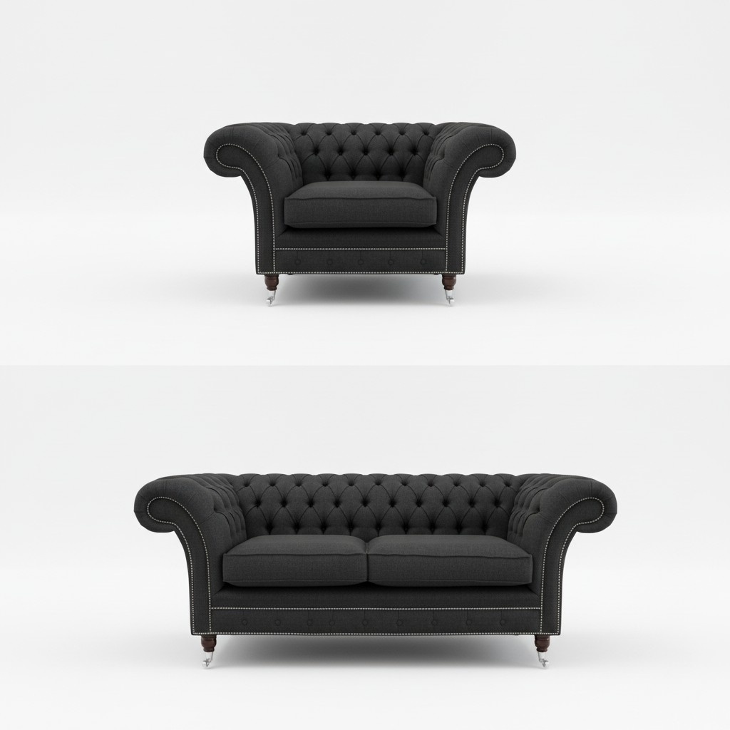 3+1 Sitzer Edle Designer Chesterfield Couch Garnitur Textil Polster Leder