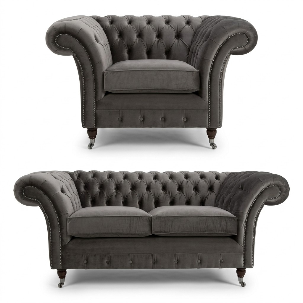 3+2+1 Sofagarnitur Chesterfield Polster Sofa Leder Sofas Couchen Textil