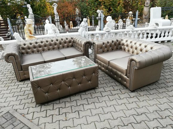 Chesterfield Leder Sofagarnitur Komplett Set Sofa Couch 3+2 + Couchtisch