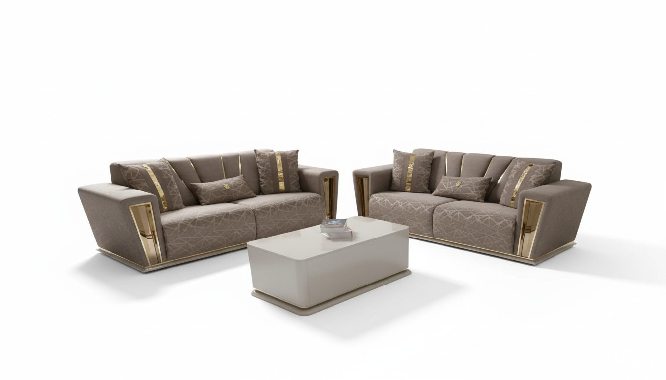 3+3 Sitzer Modern SofagarniturTextil Grau Sofa 3 Sit Luxus Komplett 2tlg