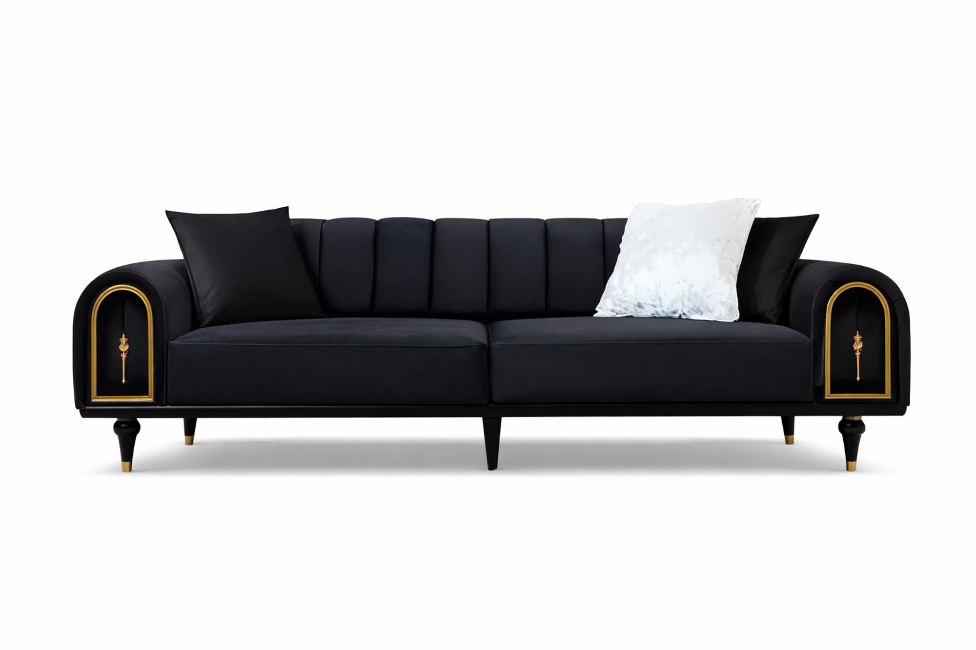 Schwarzer Dreisitzer Wohnzimmer Polstercouch Designer 3-Sitzer Möbel Sofort