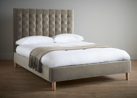 Grau Luxus Samt Textil Bett Doppel Design Chesterfield 160x200cm Betten Neu