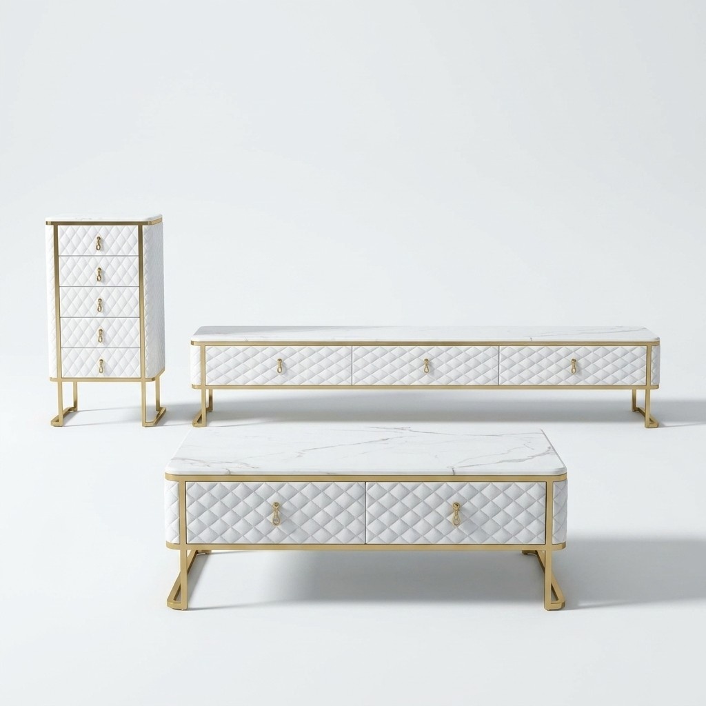 3tlg.Wohnzimmermöbel Set Designer Wohnzimmer Sideboard+Couchtisch+Kommode