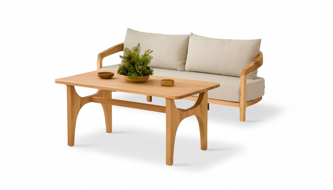 3-Sitzer Sofa Beige Holz Textil modern