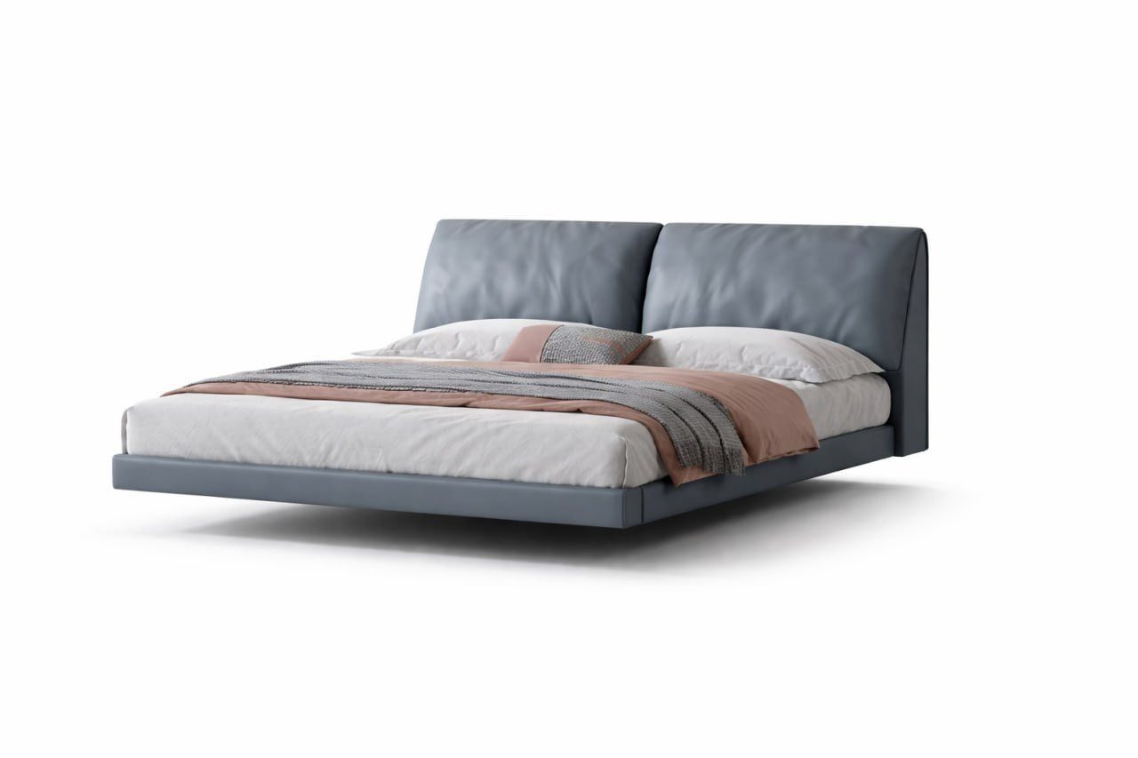 Modernes Designer Schlafzimmer Bett mit Holzgestell Luxus Grau Sofort