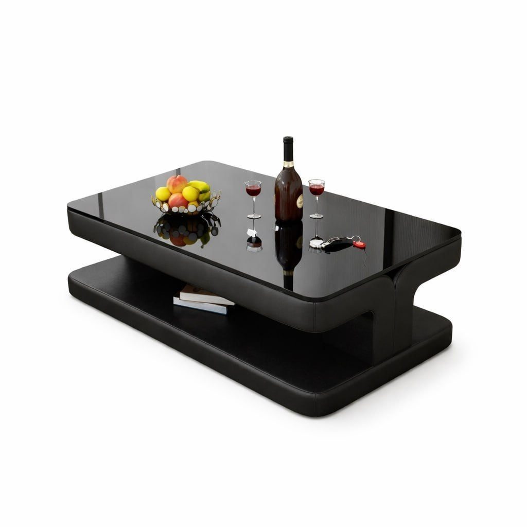Moderner Designer Couchtisch Schwarz Glas Hochglanz Sofort