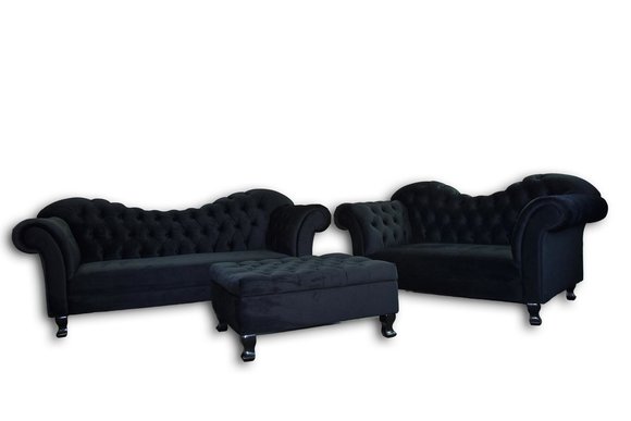 Designer Chesterfield Sofagarnitur Textil 3 + 2 + Hocker Couch Polster Sofa