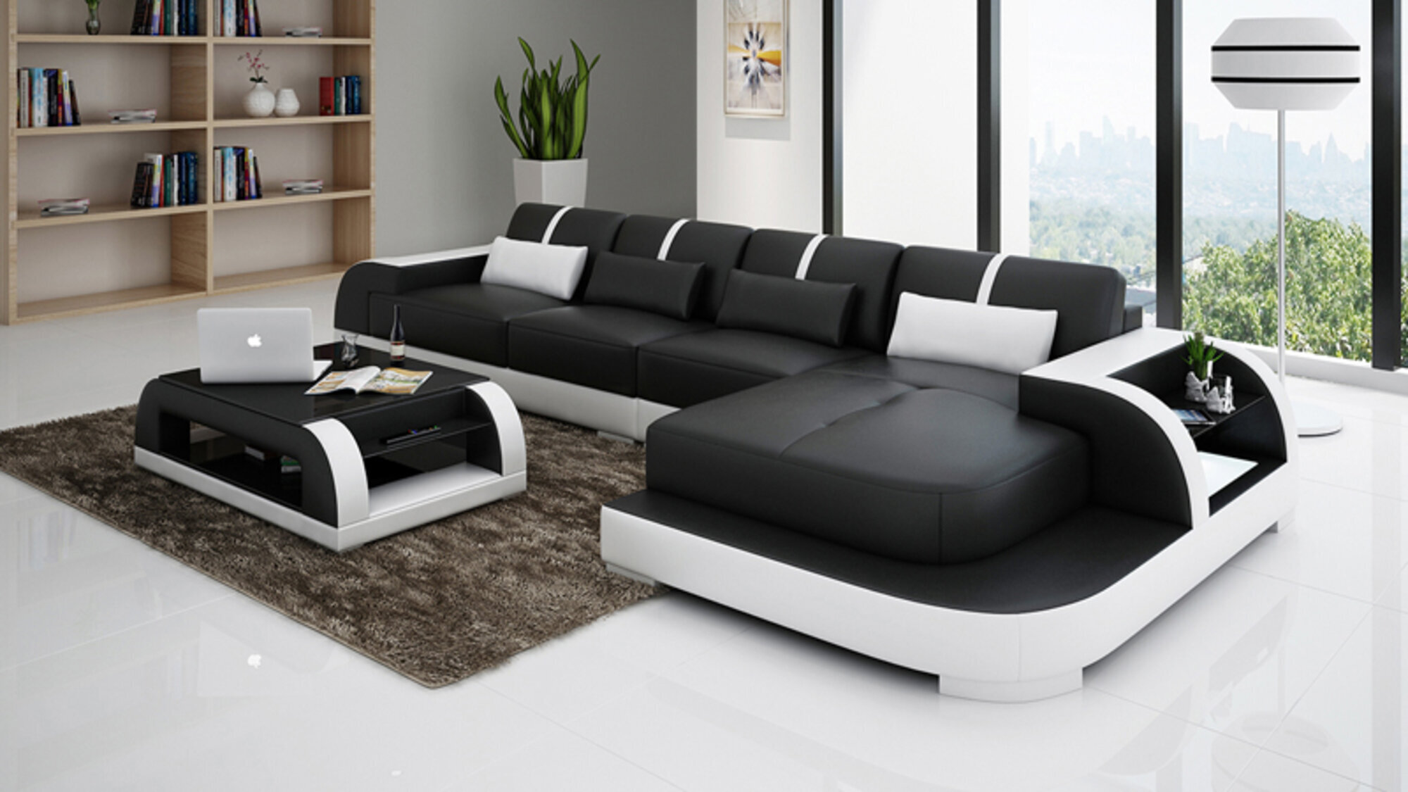 Ledersofa Couch Wohnlandschaft Ecksofa Eck Garnitur Design Modern Sofa LED USB