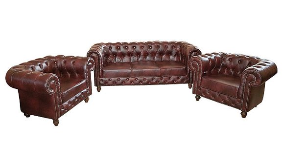 Chesterfield Sofagarnitur Polster Neu Couch Sofa Garnitur Set 3+1+1 Textil Leder