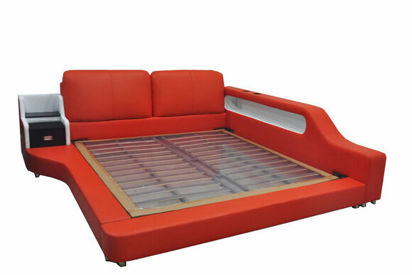 Doppel Luxus Design Leder Polster Betten mit USB Hotel Multifunktion LB8841