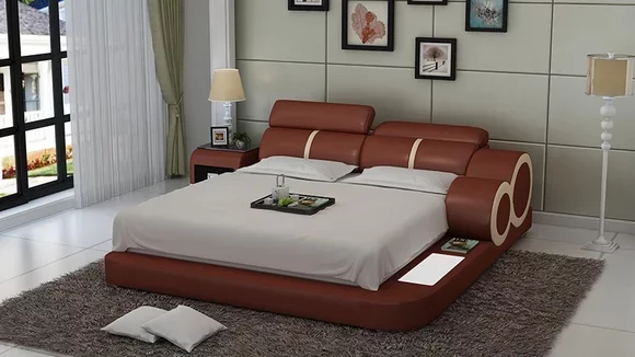 Design Bett XXL Big Betten Leder 160x200cm Multifunktion Regal USB