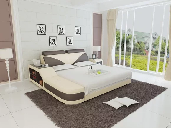 Design Polster Doppel Bett Schlafzimmer Betten 140x200cm + USB & Regal