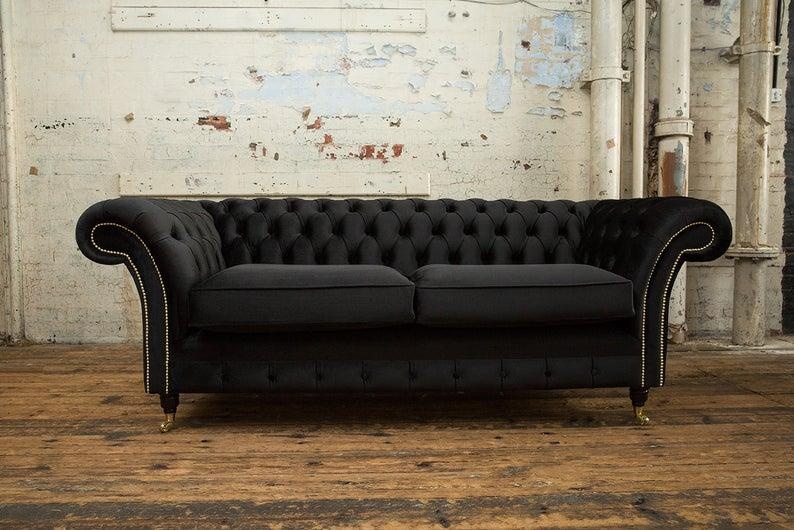Chesterfield Couch Sofa Polster 3 Sitzer Couchen Sitz Garnitur Sofas Schwarz