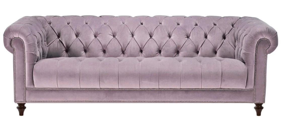 Lila Dreisitzer Stoff Chesterfield Design Couchen Polster Sofas Original Samt