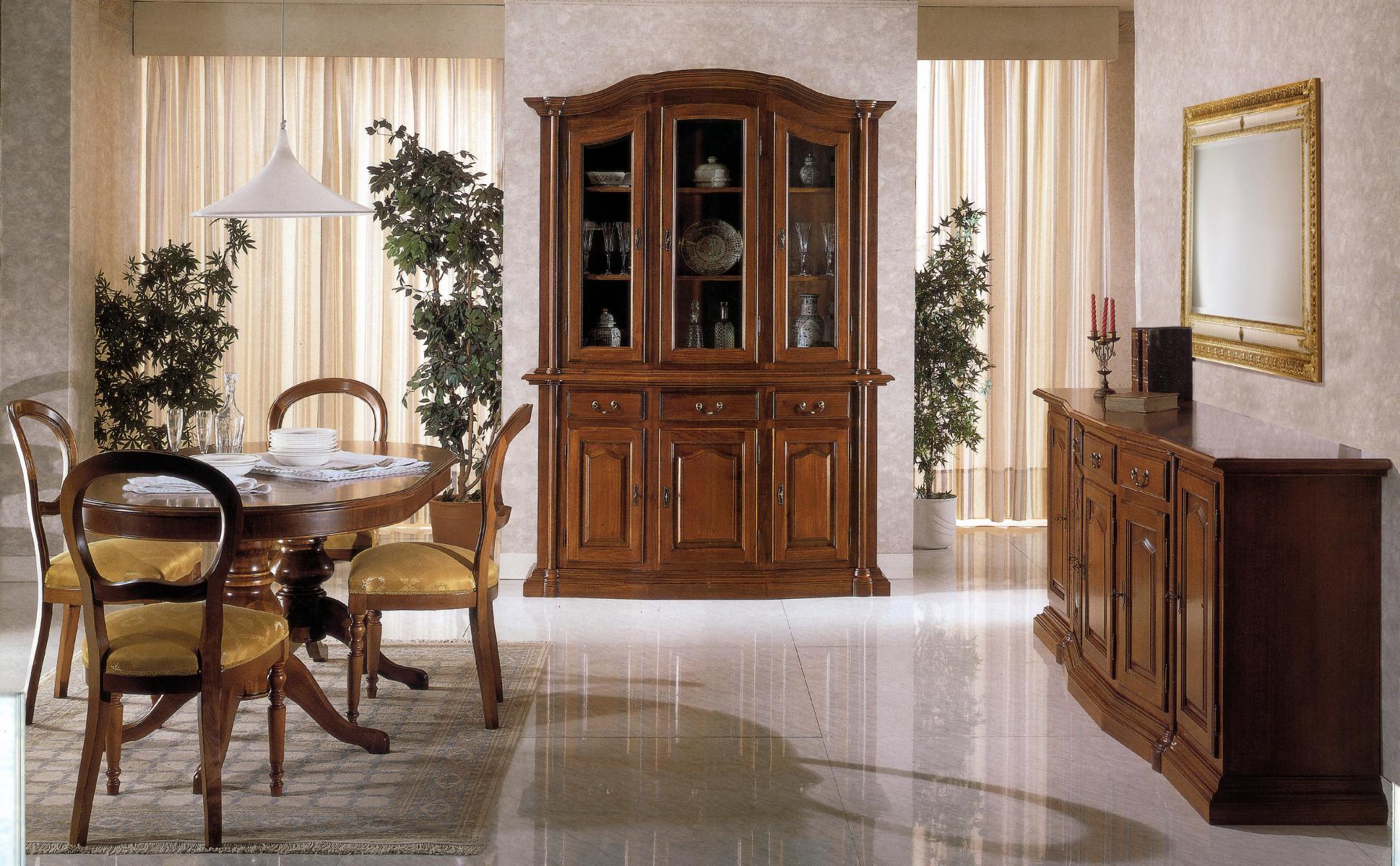 Design neue Esszimmer Set 7pcs Holzmöbel Kommode Kommode 4x Stuhl Tisch Vitrine neue
