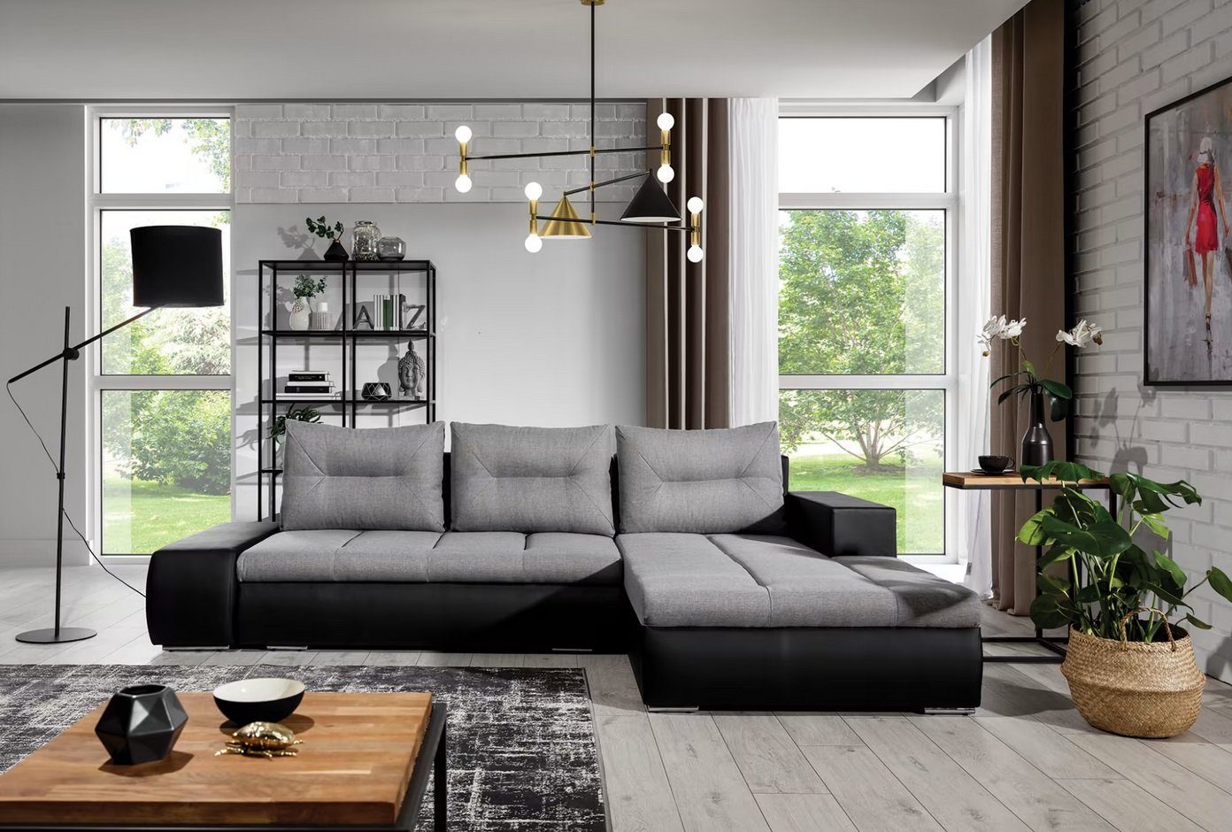 Ecke Ecksofa L-Form Wohnlandschaft Sofa Couch Polster Garnitur Stoff Sofas Textil Sofort