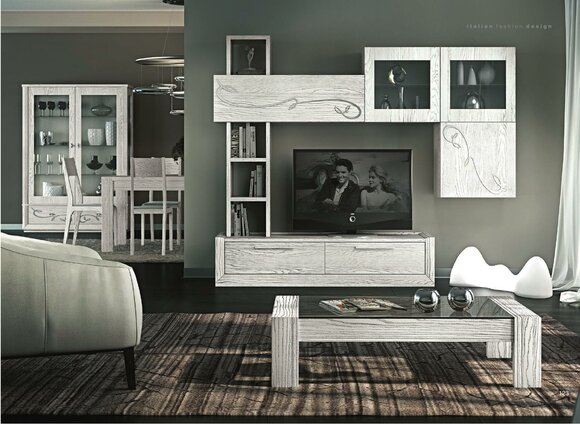 Wandschrank Regale Design Wohnzimmer Holz Schränke Vitrine Wandregale Italien neue Möbel