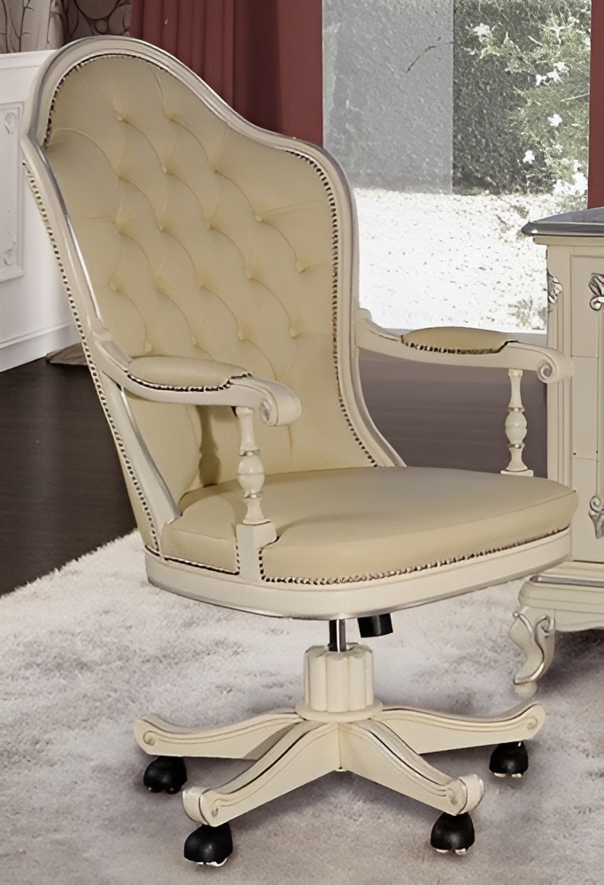 Bürostuhl Holz Chefsessel Chesterfield italienische Möbel weiß drehbar weiß
