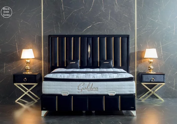 Luxus Schlafzimmer Samt Metall Doppelbett 2x Nachttisch Möbel 3tlg.