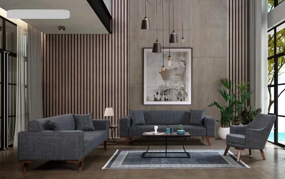 Sofagarnitur 3+3+1 Sitz Design Sofas Polster Couchen Grau Möbel 3tlg