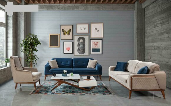 Sofagarnitur Sofas 3+3+1 Sitzer Sessel Dreisitzer Couch Set Textil