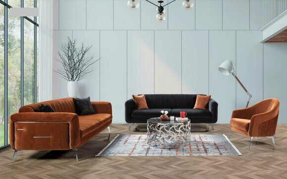 Sofagarnitur 3+3+1 Sitzer Sofas Sessel Luxus Stoff Wohnzimmer Design