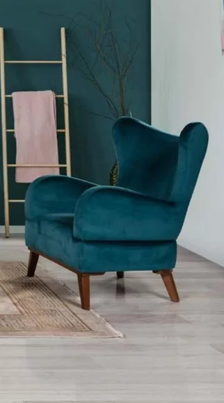 Sessel 1 Sitzer Design Wohnzimmer Polster Holz Moderne Türkis