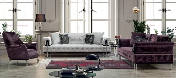 Luxus Garnitur Sofagarnitur 3+3+1Sitz Sofas Sessel Holz mit Metall